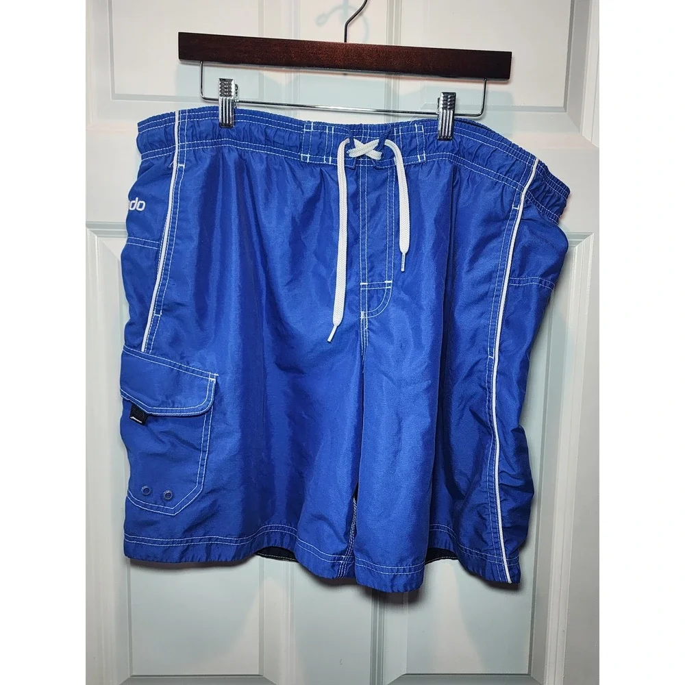 Speedo Vintage 90s Blue Swim Trunks Men's Large Cargo Pocket Board Shorts w/mesh
